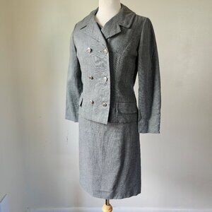 Vintage 1960s 3 Piece Skirt Vest Suit Gray Wool Secretary Mod Mad Men Small